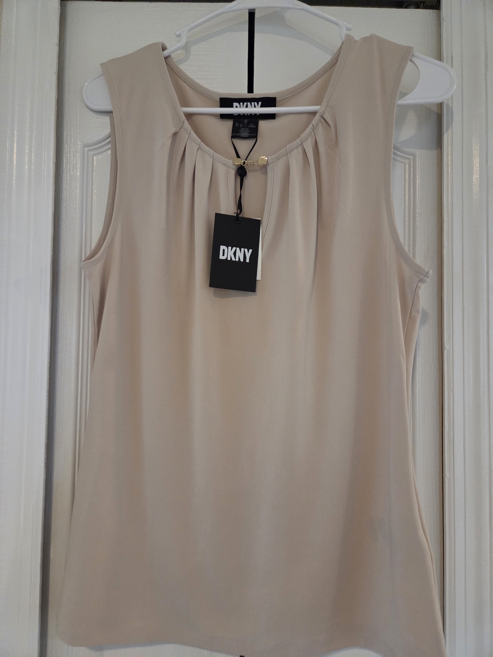 DKNY Beige Pleated Neck Sleeveless Camisole
